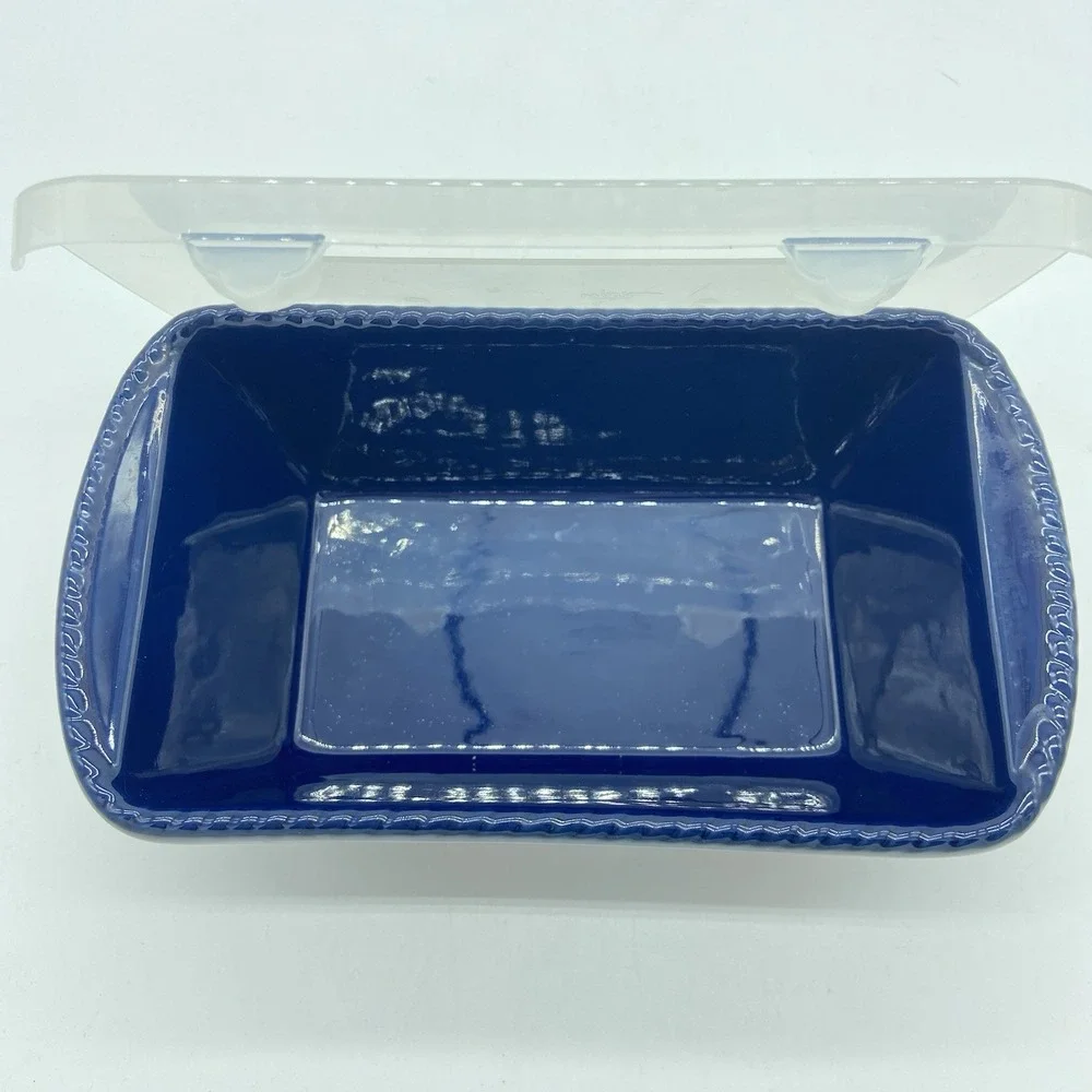 Temp-Tations By Tara‎ 12 Ounce Mini Loaf Dish Red/White/Blue Plaid With Lid